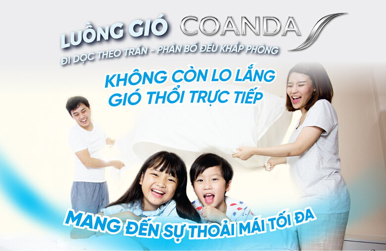 Luồng gió Coanda đi dọc theo trần và bao phủ toàn bộ khắp phòng