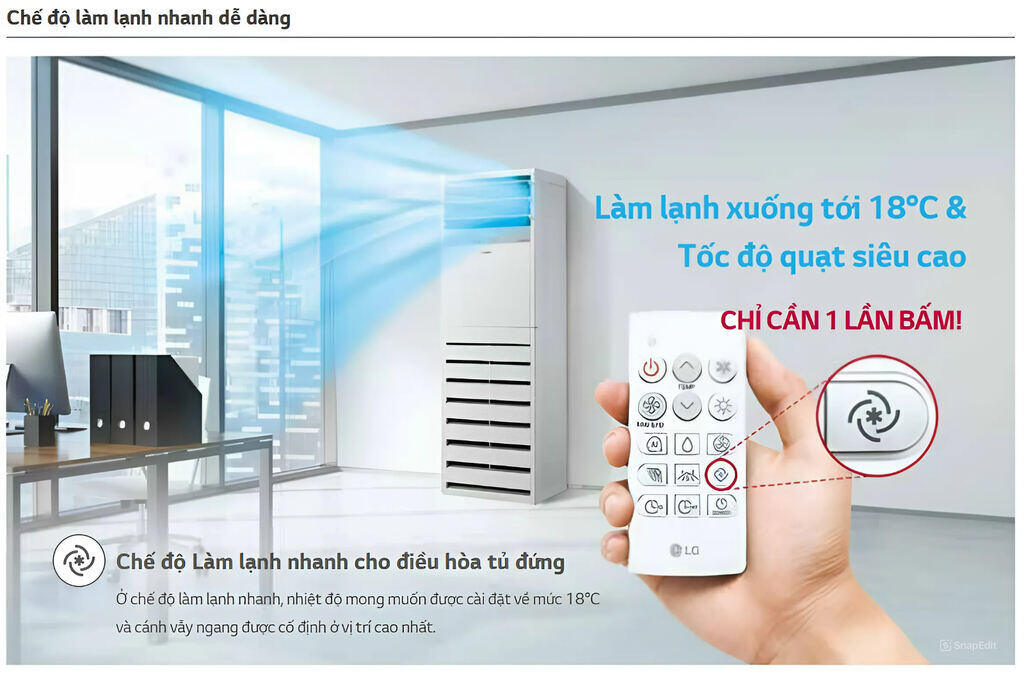 Chế độ làm lạnh nhanh giúp nhiệt độ mong muốn được cài đặt về mức 18 độ C