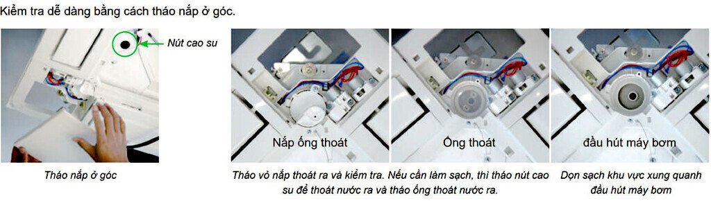 Dễ dàng kiểm tra máng thoát nước xả bằng cách tháo nắp góc