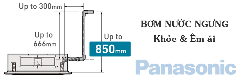 Bơm nước lên tới độ cao 850mm nên dễ dàng bố trí ống thoát nước