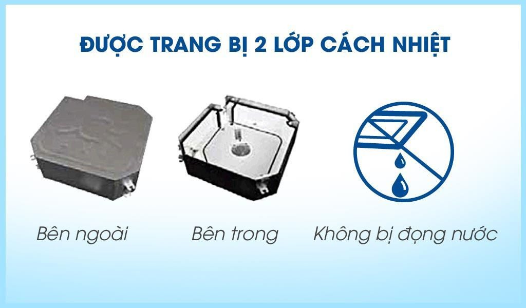 Trang bị lớp cách nhiệt bên trong lẫn bên ngoài tránh tình trạnh đọng nước