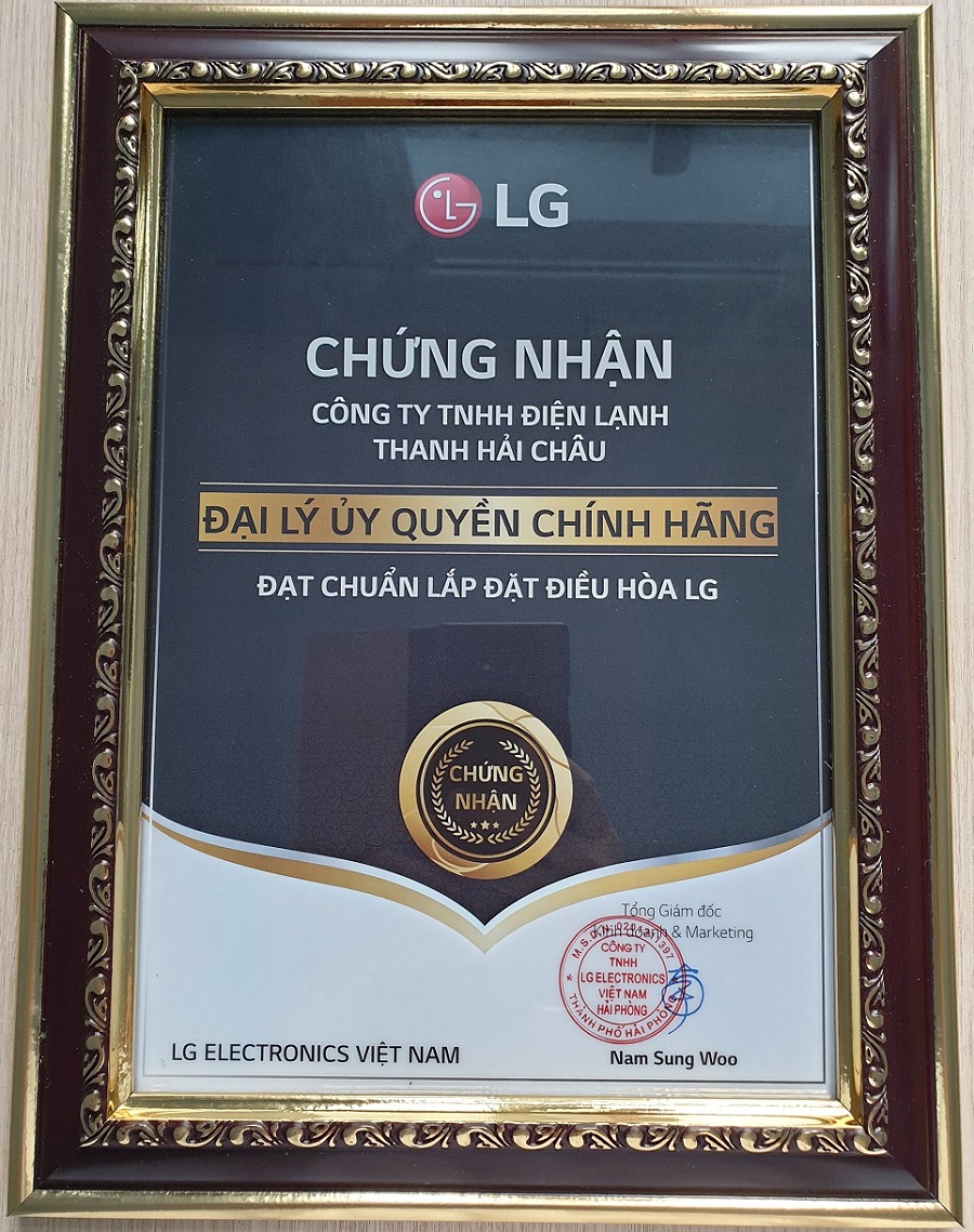 Chứng nhận hãng của LG cho Thanh Hải Châu