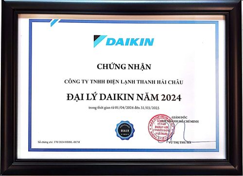 Chứng nhận đại lý của Daikin cho công ty điện lạnh Thanh Hải Châu